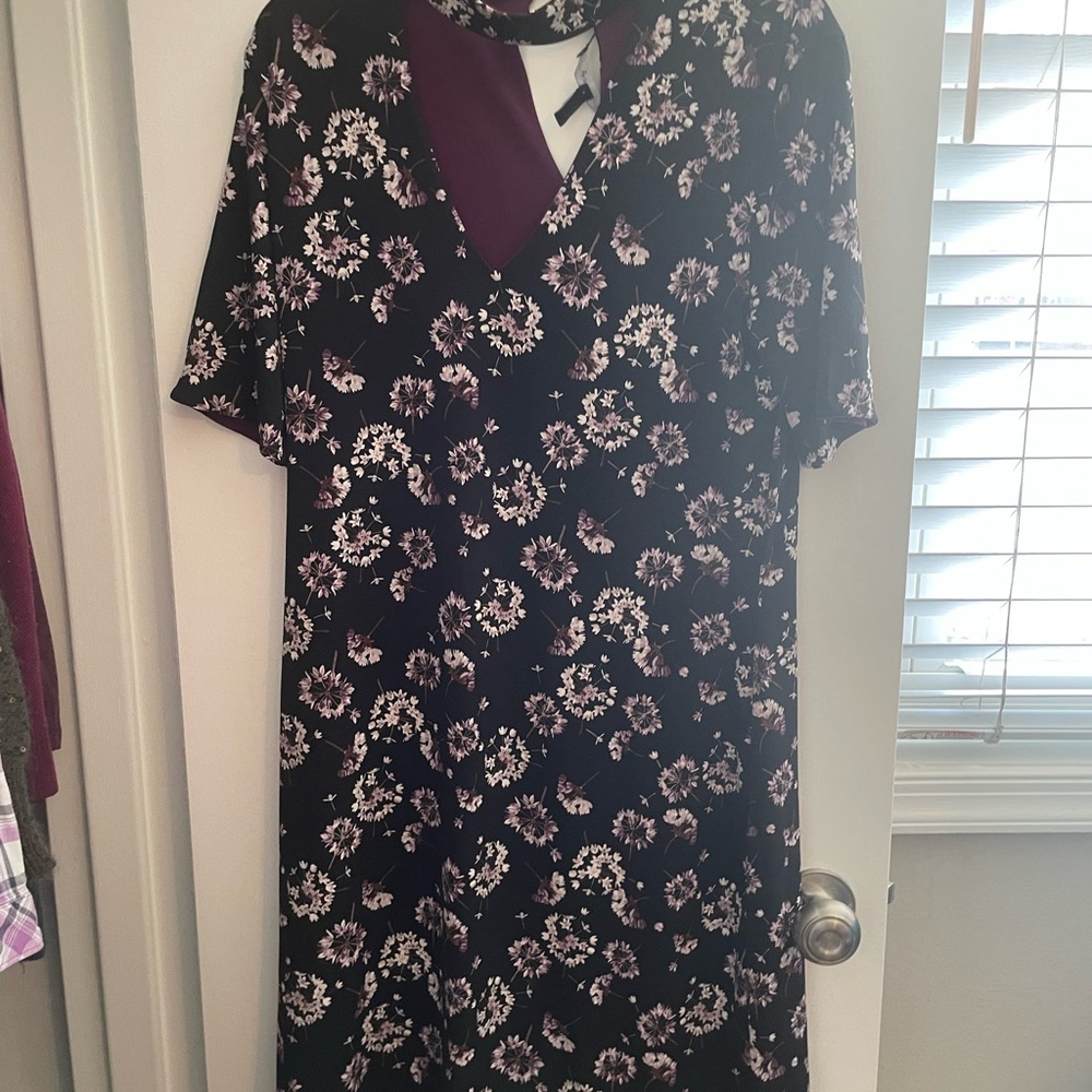 White House Black Market Black and Purple Floral Dress